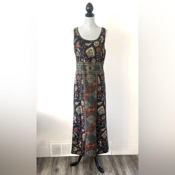 Peruvian Connection Navy Rustic Color Botanical Aztec Patterned Maxi Knit Dress - Picture 2 of 13